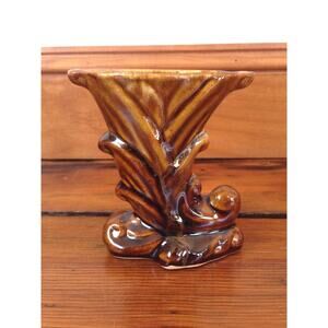 Vintage Dryden Hot Springs Arkansas Lava Brown Drip Glaze Art Nouveau Vase 4"